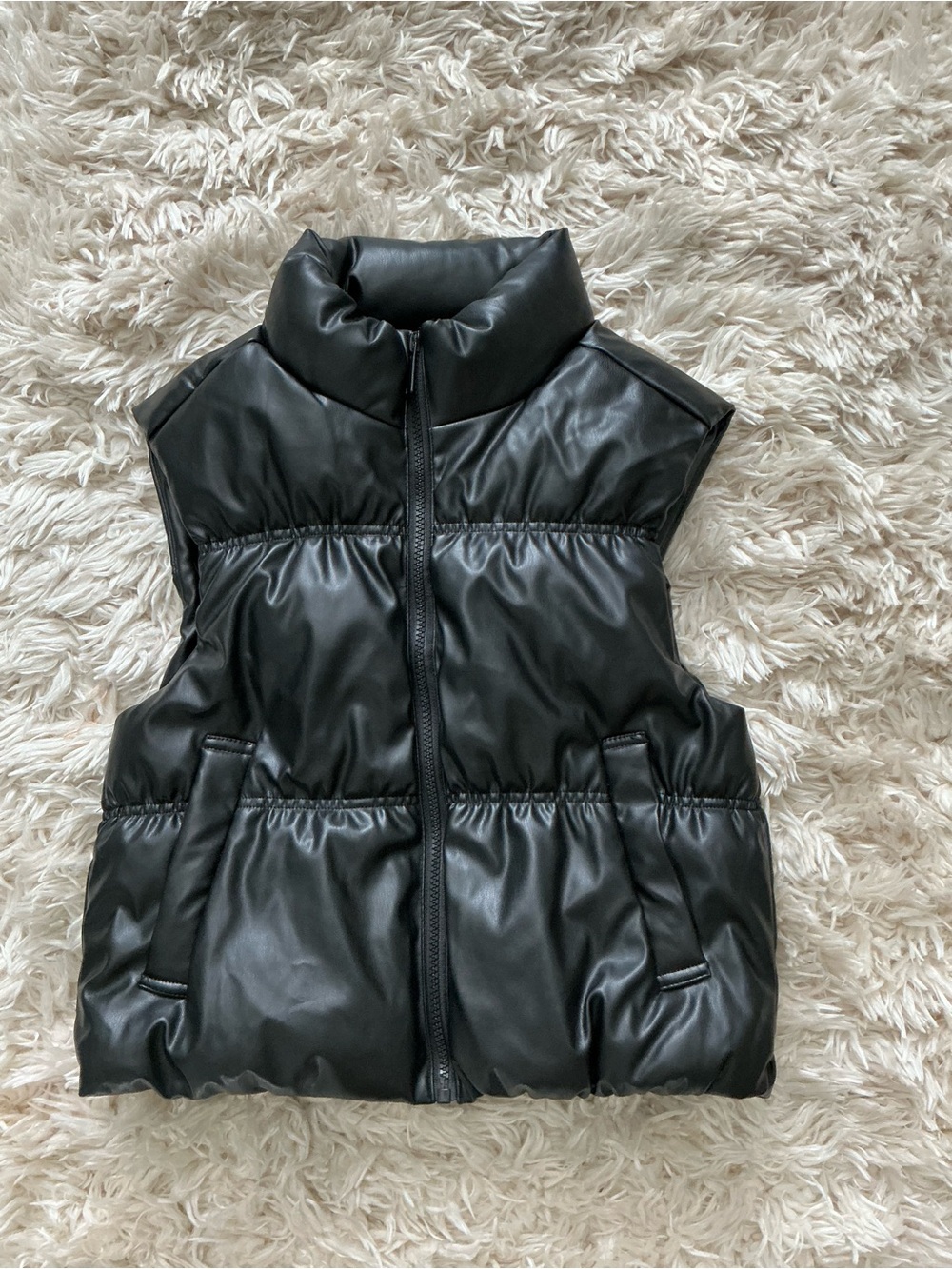 Ci Sono Black Faux Leather Puffer Vest with High Collar